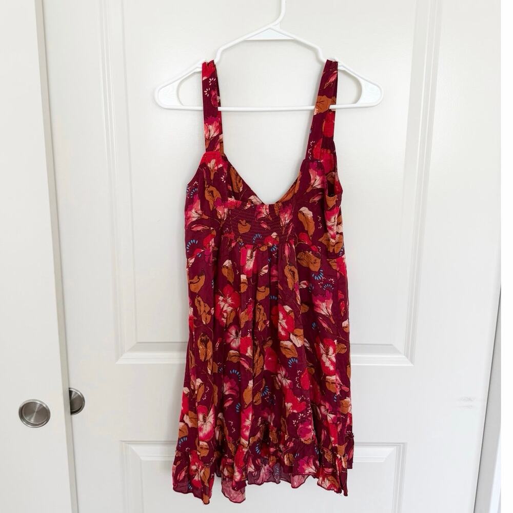 Free People Intimately Free Lattice Lovers Floral Mini Dress Red Medium - Picture 3 of 5